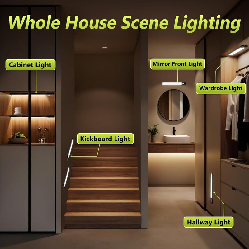 Mpotmiy 2 Pack 12" Under Cabinet Lights with Digital Display,2200mAh Rechargeable Motion Sensor Light Indoor,3 Color Temperatures, Magnetic Dimmable Closet Lights, Under Counter Light for Kitchen - Image 2